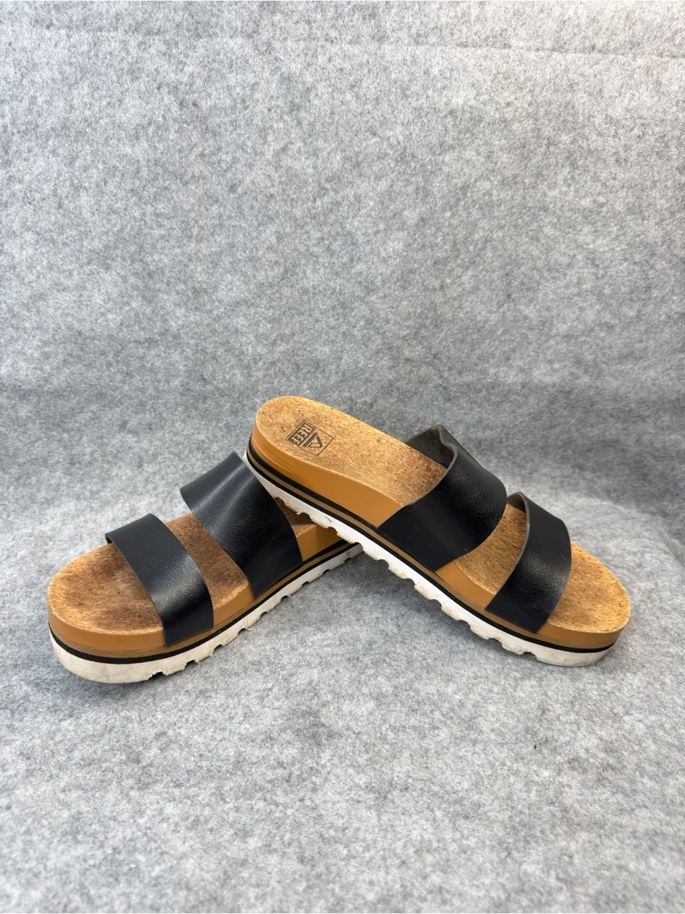REEF Women’s Black Double Strap Platform Slide Sandals Size 9 EU 40